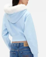 Gap × Sandy Liang Vegan Fur-Trim Crop Zip Blue Hoodie