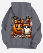 Halloween Pumpkin Season Hoodie Women Trendy Grey Printed Sweatshirt