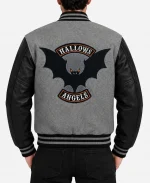 Hallows Angle Halloween Gray and Black Spooky Varsity Bomber Jacket