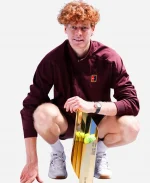 Jannik Sinner Erste Bank Open 2025 Mock Neck Design Maroon Full-Zip Track Jacket