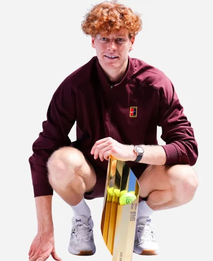 Jannik Sinner Erste Bank Open 2025 Mock Neck Design Maroon Full-Zip Track Jacket