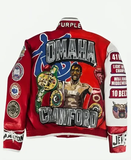  Jeff Hamilton x Purple World Champion Terence Allan Omaha Crawford Red & White Leather Jacket