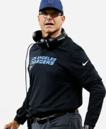 Jim Harbaugh Los Angeles Chargers 2025 Sideline Long Sleeve Black Hoodie T-Shirt