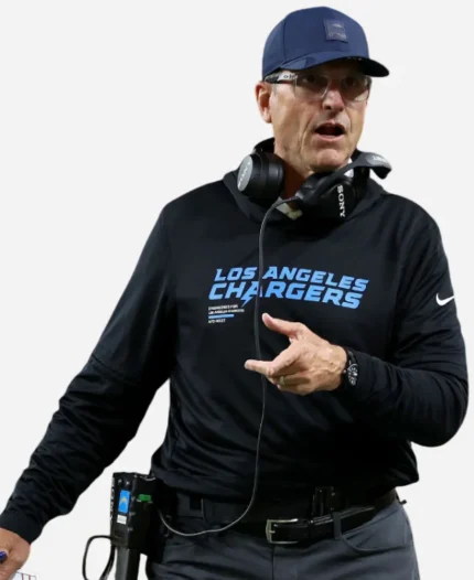 Jim Harbaugh Los Angeles Chargers 2025 Sideline Long Sleeve Black Pullover Hoodie T-Shirt