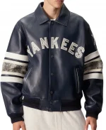 Kith X AVIREX For The New York Yankees Blue Leather Jacket