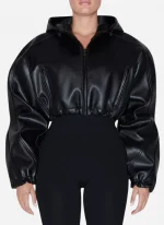 Kylie Jenner Cropped Hooded Leather Jacket