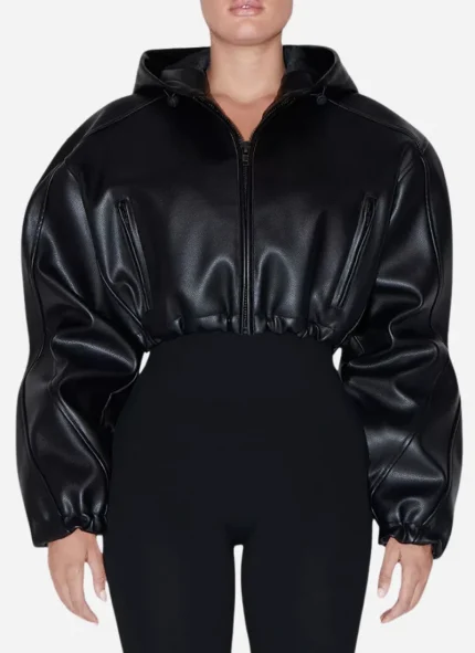 Kylie Jenner Cropped Hooded Leather Jacket