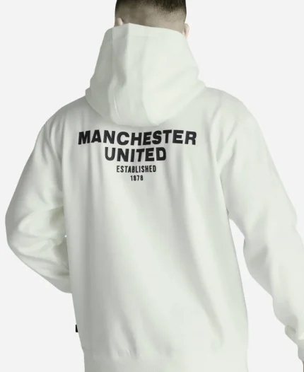  Manchester United Men’s Back Print Overhead Cream Pullover Hoodie