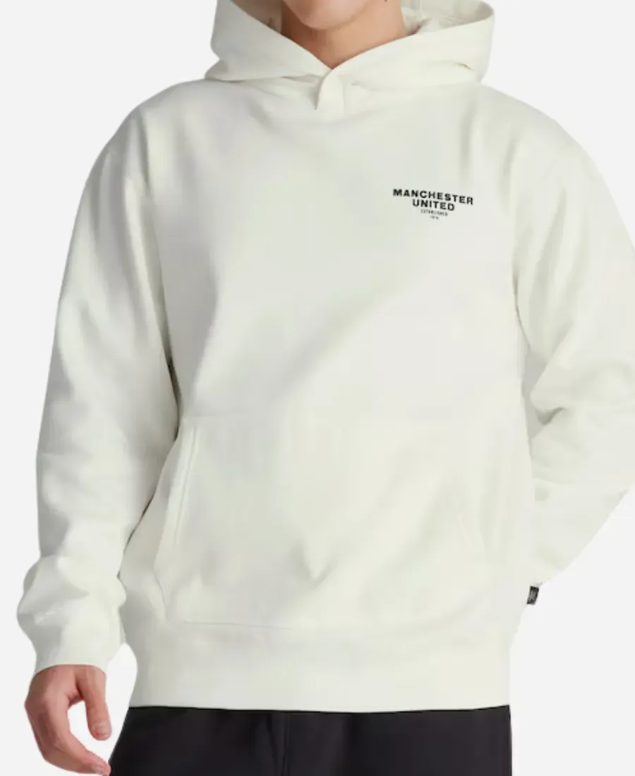 Manchester United Men’s Back Print Overhead Hoodie - Cream Manchester United Men’s Back Print Overhead Hoodie - Cream