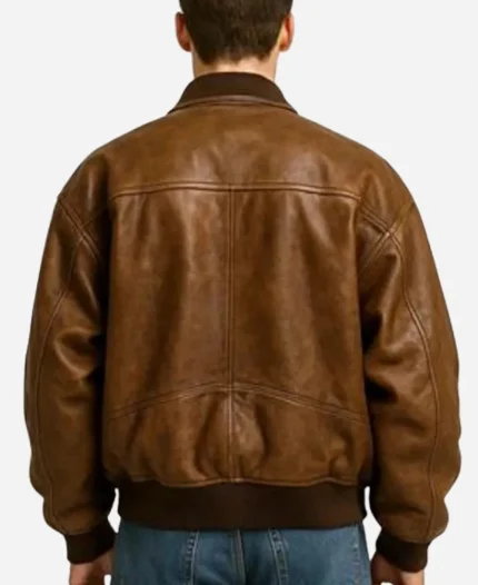 Men's Classic Brown Oversized Leather Bomber Jacket
