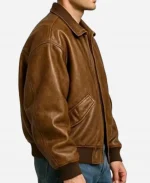 Men's Classic Oversized Leather Bomber Jacket - Brown
