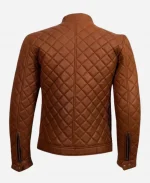 Men's Decant Slim Fit Quilted Biker Tan Brown Leather Jacket 