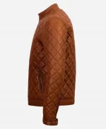 Men's Decant Slim Fit Quilted Biker Tan Brown Leather Jacket Side Pose