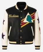 Men's Multi Color Triangle Fashion Leather Varsity Jacket