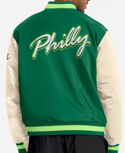 Men’s Nike Philadelphia Eagles Rewind Legacy Full-Snap Kelly Green-Cream Bomber Jacket