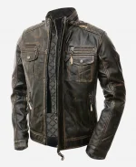 Men’s Vintage Cafe Racer Distressed Dark Brown Leather Jacket