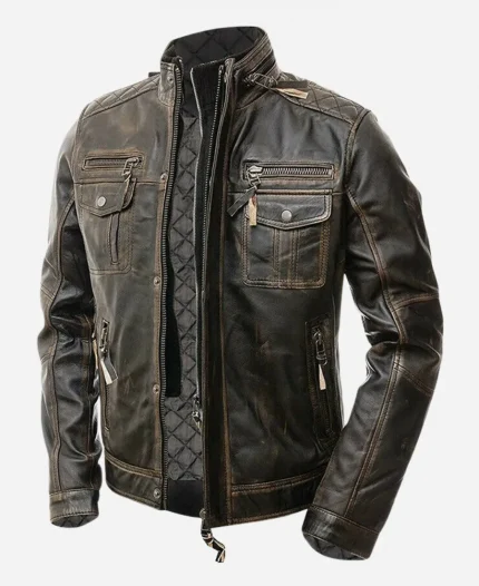 Men’s Vintage Cafe Racer Distressed Dark Brown Leather Jacket