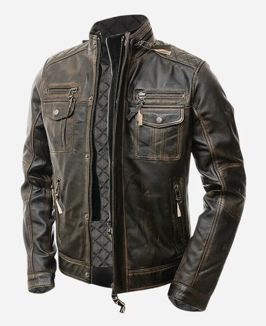 Men’s Vintage Cafe Racer Distressed Dark Brown Leather Jacket Men’s Vintage Cafe Racer Distressed Dark Brown Leather Jacket