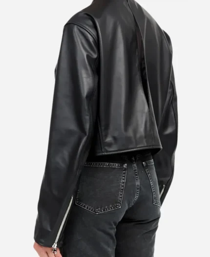 Michael Bublé The Voice Season 28 Black Cropped Racer Leather Jacket