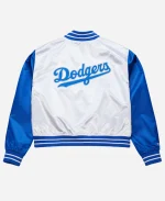 Mitchell and Ness Los Angeles Women’s White & Blue Cropped Full-Snap Satin Jacket