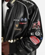 Motorcycle Champs Racing Oversized Black Leather Jacket