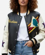 Multi Color Triangle Black & white Leather Varsity Jacket