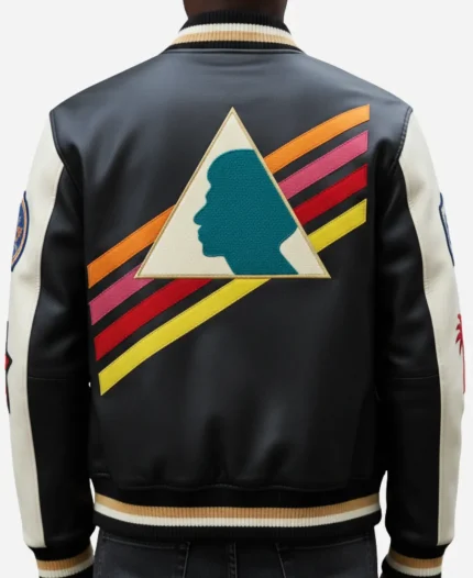 Multi Color Triangle Leather Varsity Jacket