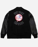 New York Yankees Vintage Logo Black Out Wool With Leather Varsity Jacket