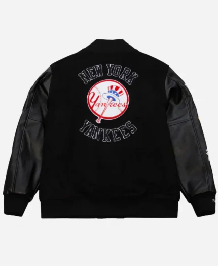New York Yankees Vintage Logo Black Out Wool With Leather Varsity Jacket