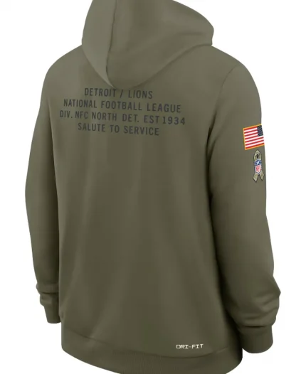 Nike Detroit Lions 2025 Salute to Service Sideline Standard Issue Dri-FIT Olive Green Hoodie