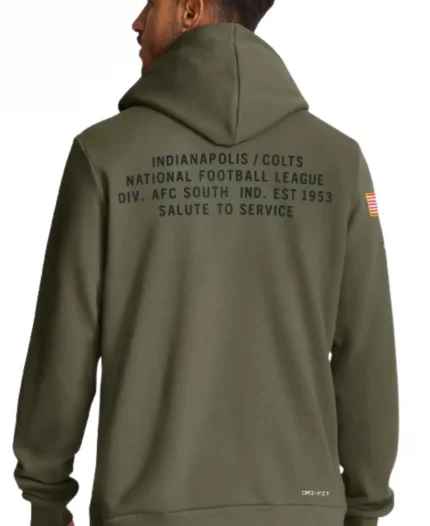 Nike Indianapolis Colts 2025 Salute to Service Sideline Standard Issue Dri-FIT Olive Green Pullover Hoodie