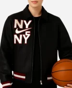 Nike Logo ‘NY’ Patch Black Faux Leather Jacket