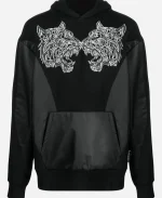 Philipp Plein Sport Tiger-Print Panelled Black Hoodie