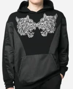 Plein Sport Tiger-Print Panelled Black Hoodie