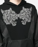 Plein Sport Tiger-Print Panelled Hoodie Black