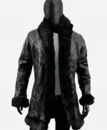 Robert Sheehan The Umbrella Academy Klaus Hargreaves Black Fur Leather Coat