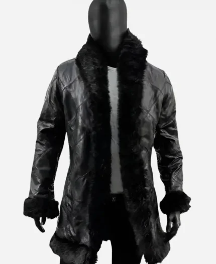 Robert Sheehan The Umbrella Academy Klaus Hargreaves Black Fur Leather Coat