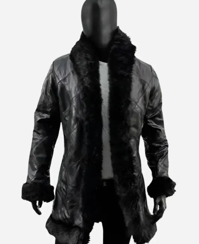 Robert Sheehan The Umbrella Academy Klaus Hargreaves Black Fur Leather Coat