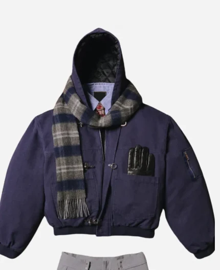 Shinzo Shige 15oz Canvas Clasp Navy Blue Hooded Bomber Jacket