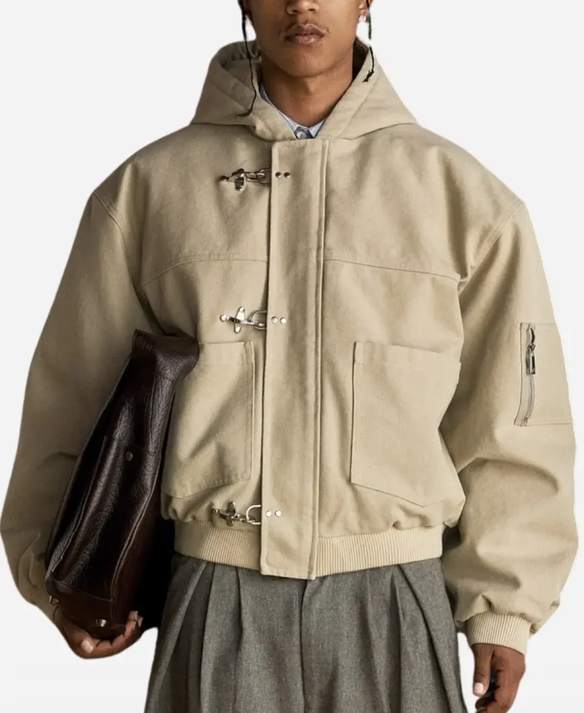 Shinzo Shige 15oz Khaki Canvas Clasp Bomber Jacket