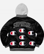 Supreme x Champion Hooded Satin Black Varsity Jacket