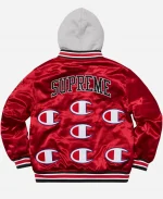 Supreme x Champion Hooded Satin Red Varsity Jacket