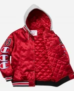 Supreme x Champion Hooded Satin Varsity Jacket - Black Red & Blue