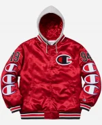 Supreme x Champion Hooded Satin Varsity Jacket - Red
