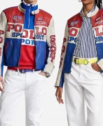 UNISEX Polo x Řalph Ļauren Sport  Café Racer Blue-Red-White Leather Jacket