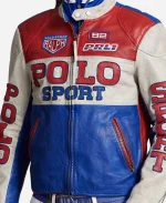 UNISEX Polo x Ralph Ļauren Sport  Café Racer Blue-Red-White Leather Jacket