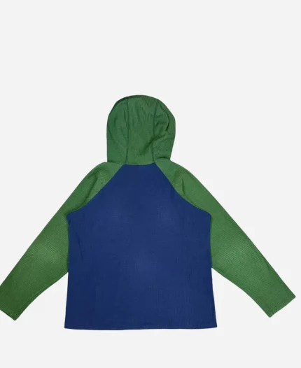 Unisex Melanzana Microgrid Blue & Green Fleece Hoodie - For Sale