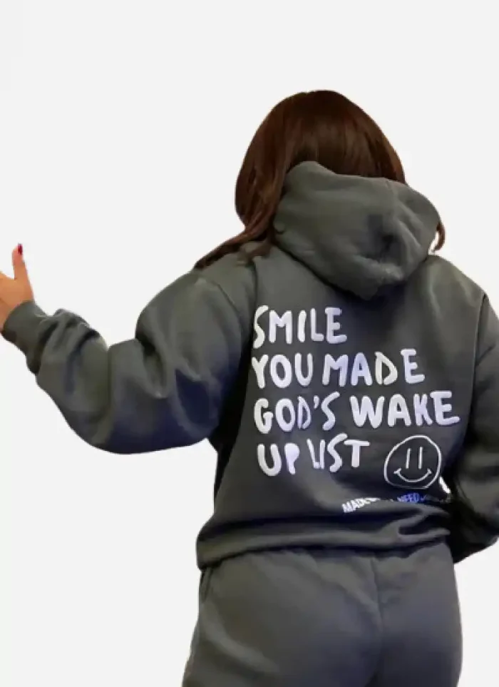 Unisex Pullover Smile You Made Gods Wake Up List Black & Grey Hoodie