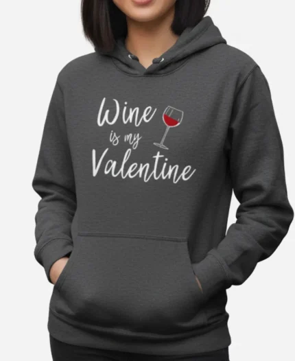 Wine Is My Valentine Dark Grey Hoodie