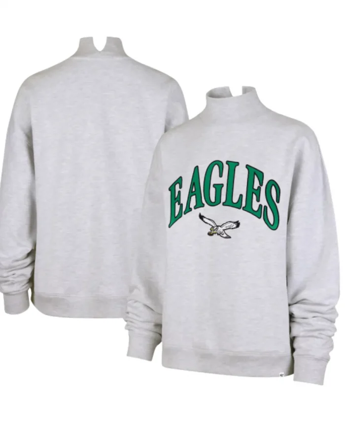 Women’s ’47 Philadelphia Eagles Vantage Mock Neck Heather Gray Pullover Sweatshirt